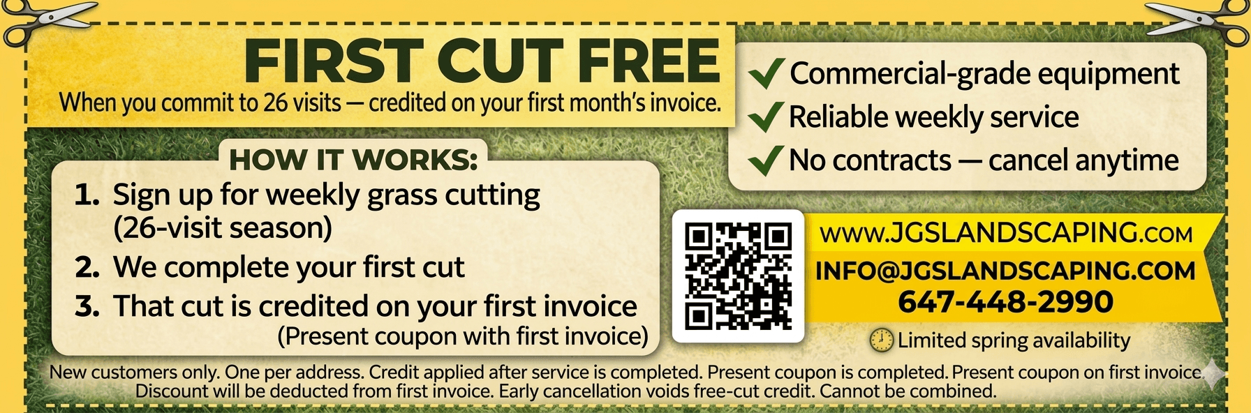 First Cut Free - Sign up for weekly grass cutting and get your first cut credited on your first invoice